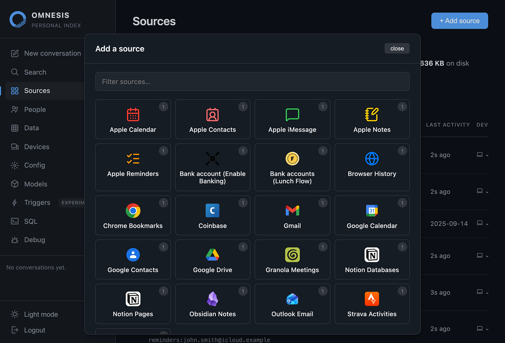 Omnesis web portal sources view